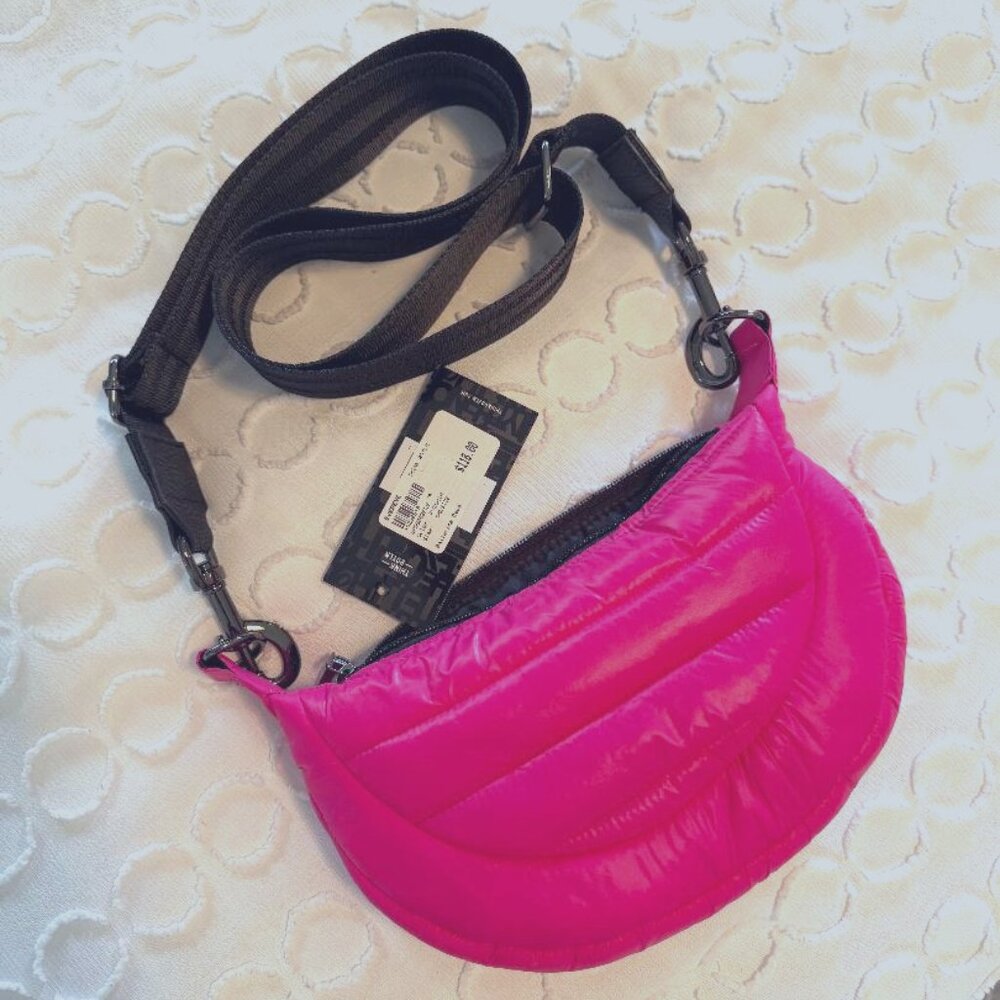 THINK ROYLN Hot Pink Quilted Crossbody Bag with Black Strap